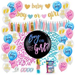 Foto van Fissaly® 42 stuks gender reveal party ballonnen decoratie - baby boy or girl feestpakket - roze & blauw