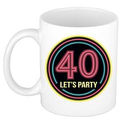 Foto van Verjaardag mok / beker - lets party 40 jaar - neon - 300 ml - verjaardagscadeau - feest mokken