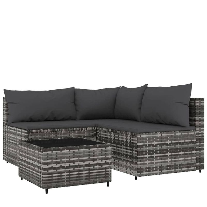 Foto van Vidaxl 4-delige loungeset met kussens poly rattan grijs