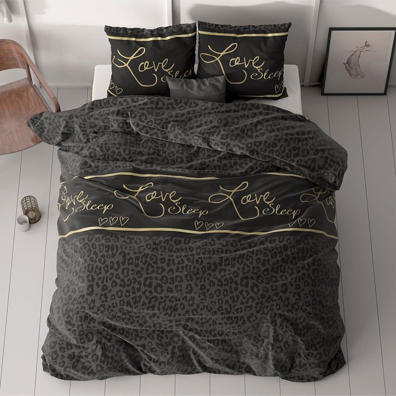 Foto van Dekbedovertrek black sleep dekbedovertrek - tweepersoons (200x200 cm) - zwart polyester-katoen - dessin: tekst - sleeptime elegance -