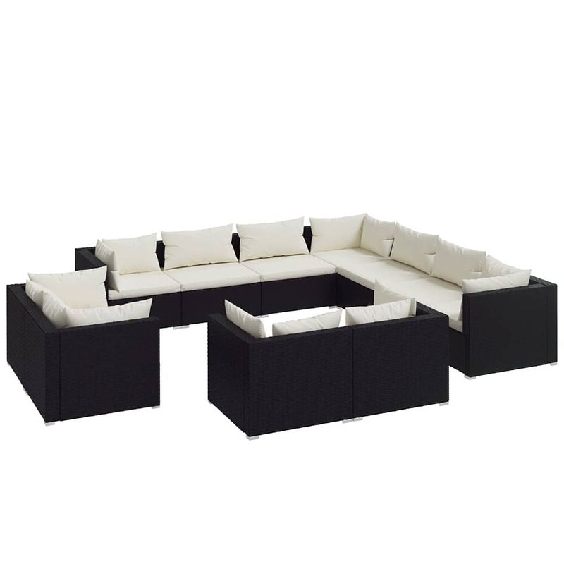 Foto van Vidaxl 11-delige loungeset met kussens poly rattan zwart