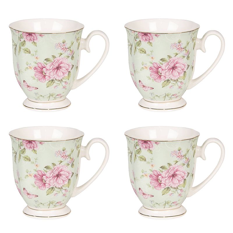 Foto van Haes deco - mokken set van 4 - 11x8x9 cm / 200 ml - met bloemen - mok