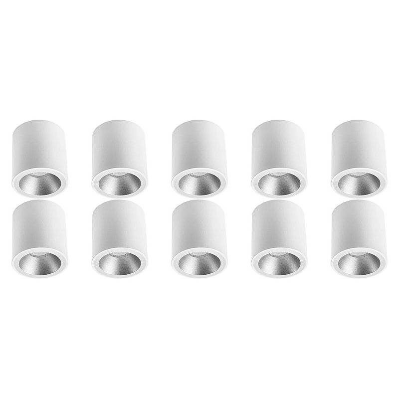 Foto van Opbouwspot 10 pack - pragmi cliron pro - gu10 fitting - opbouw rond - mat wit/zilver - aluminium - verdiept - ø90mm