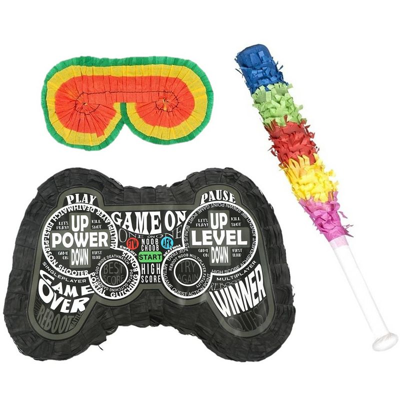 Foto van Verjaardag pinata game controller van 43 cm set met stok en masker - pinatas