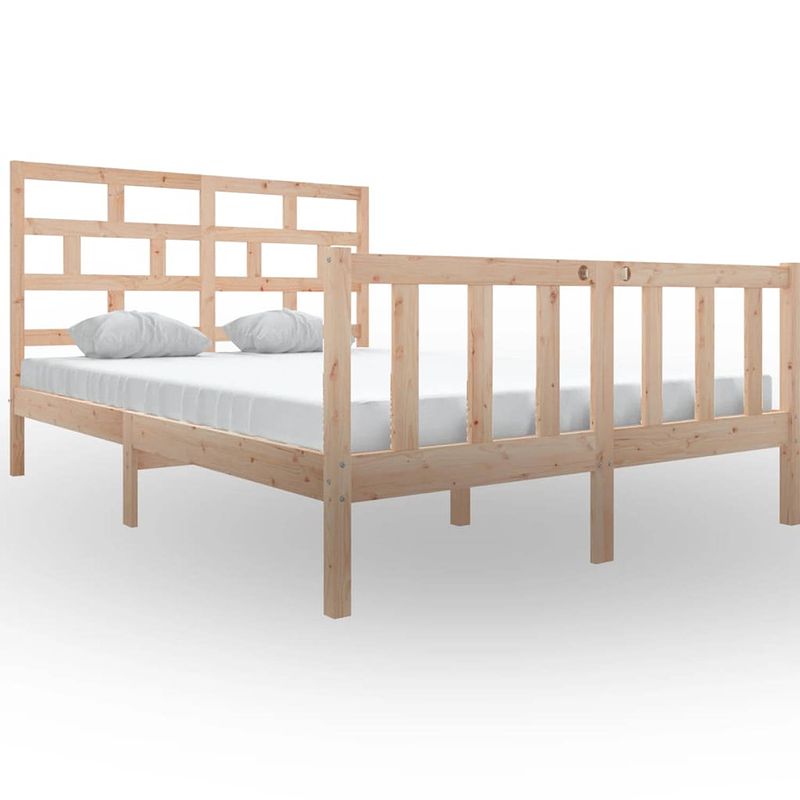 Foto van The living store houten bedframe - onbehandeld grenenhout - bedframes - 155.5 x 205.5 x 69.5 cm - rustiek design