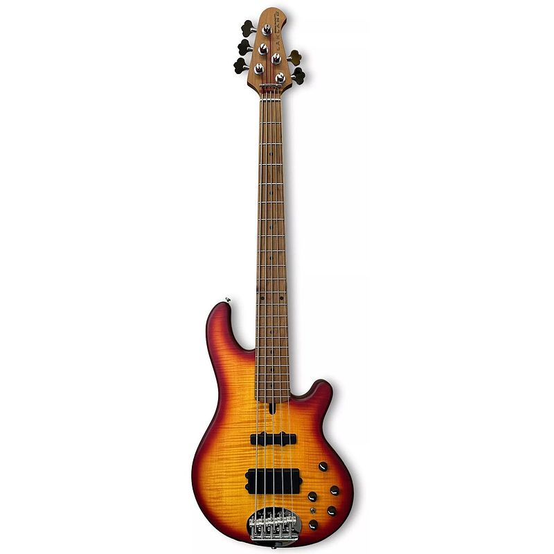 Foto van Lakland skyline 55-02 deluxe cherry sunburst satin quilted maple top 5-snarige elektrische basgitaar