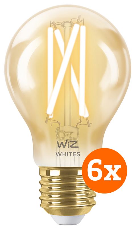 Foto van Wiz smart filament lamp standaard goud 6-pack - warm tot koelwit licht - e27