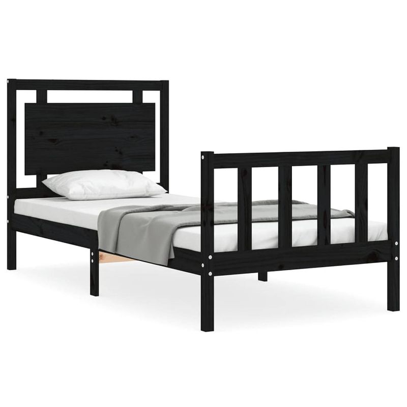 Foto van The living store houten bed - massief grenenhout - 195.5 x 95.5 x 100 cm - zwart