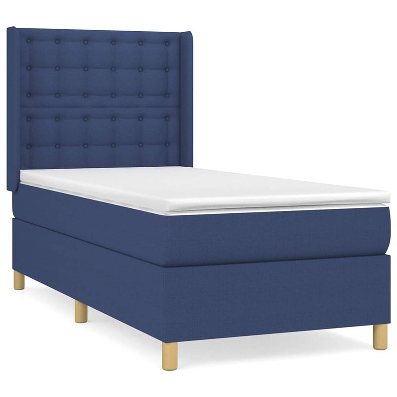 Foto van The living store boxspringbed - blauw - 193x93x118/128cm - met verstelbaar hoofdbord - pocketvering matras -