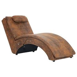 Foto van Vidaxl massage chaise longue met kussen kunstsuède bruin