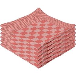 Foto van 12x theedoek rood met blokmotief 65 x 65 cm - theedoeken