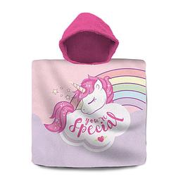 Foto van Eenhoorn/unicorn bad cape/poncho - 60 x 120 cm - katoen - voor kinderen - badcapes