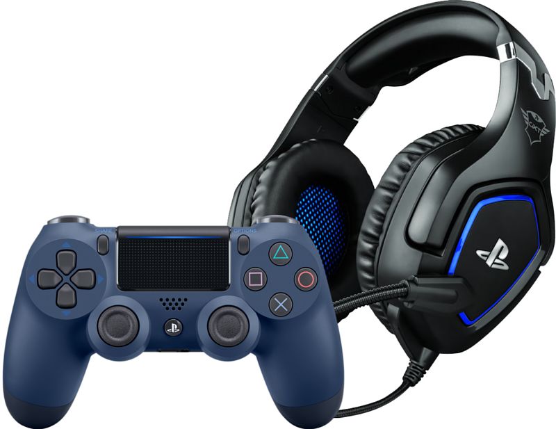 Foto van Sony dualshock 4 controller midnight blue + trust gxt 488 forze gaming headset