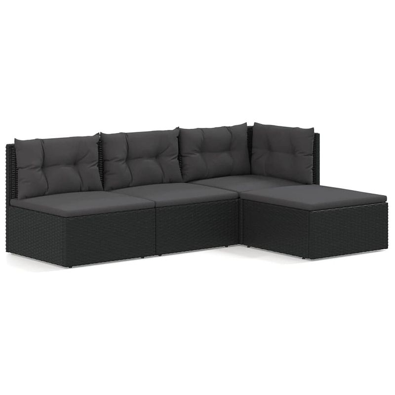 Foto van Vidaxl 4-delige loungeset met kussens poly rattan zwart