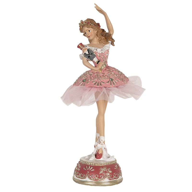 Foto van Clayre & eef decoratie beeld ballerina 29 cm roze polyresin roze