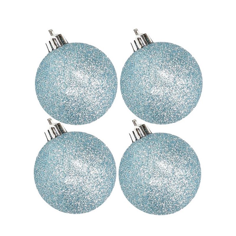 Foto van 4x stuks kunststof glitter kerstballen ijsblauw 10 cm - kerstbal