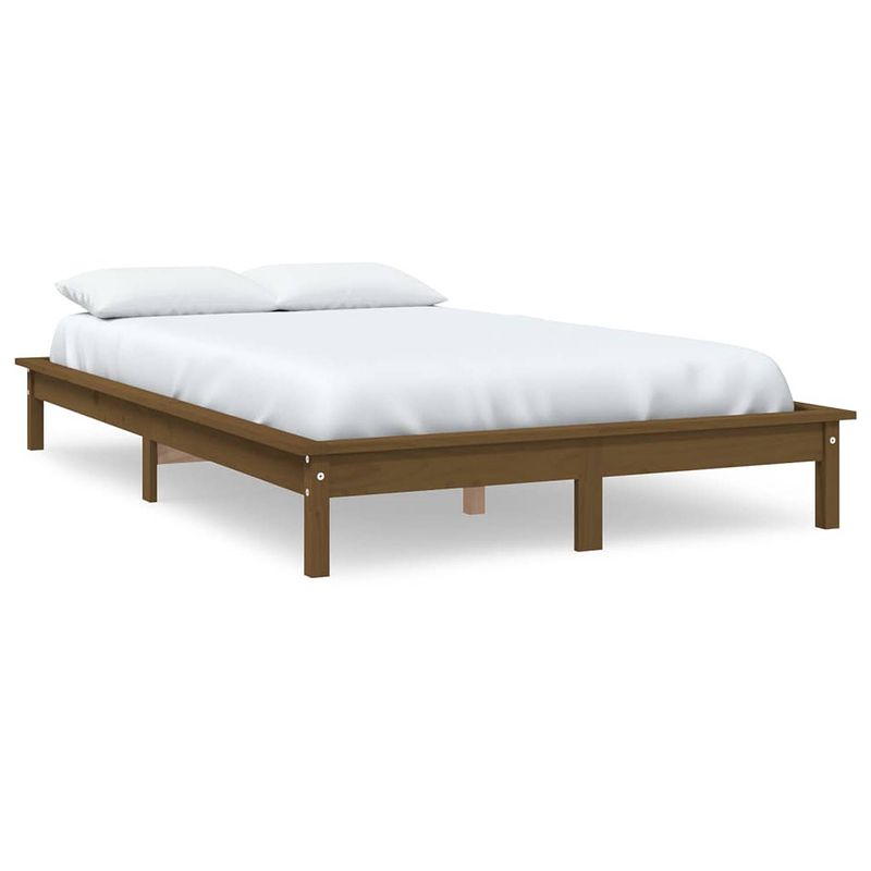 Foto van The living store bed grenenhout - klassiek houten bedframe - 140 x 190 cm - honingbruin