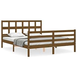 Foto van The living store massief grenenhouten bedframe - honingbruin - 205.5 x 165.5 x 100 cm - met multiplex lattenbodem