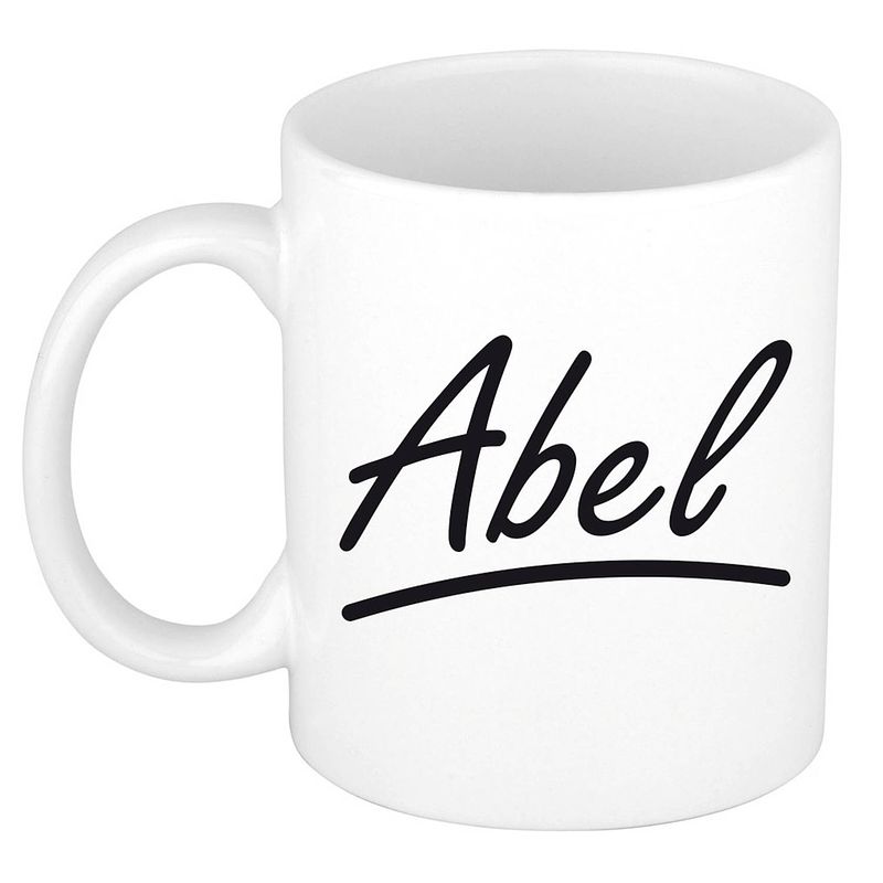 Foto van Naam cadeau mok / beker abel met sierlijke letters 300 ml - naam mokken