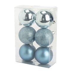 Foto van 6x stuks kunststof kerstballen ijsblauw 8 cm mat/glans/glitter - kerstbal