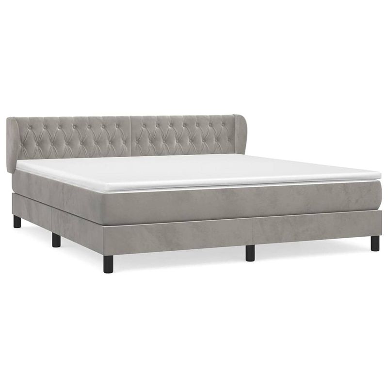 Foto van The living store boxspringbed - fluweel - 203 x 183 x 78/88 cm - pocketvering matras - middelharde ondersteuning -