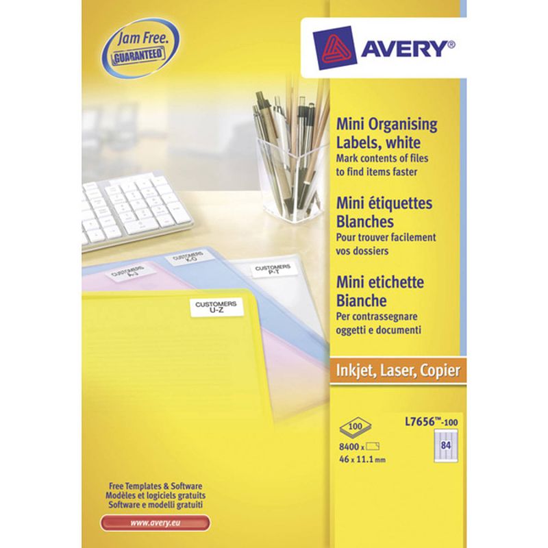 Foto van Laseretiket avery 46x11,1mm wit 100 vel 84 etiketten per vel