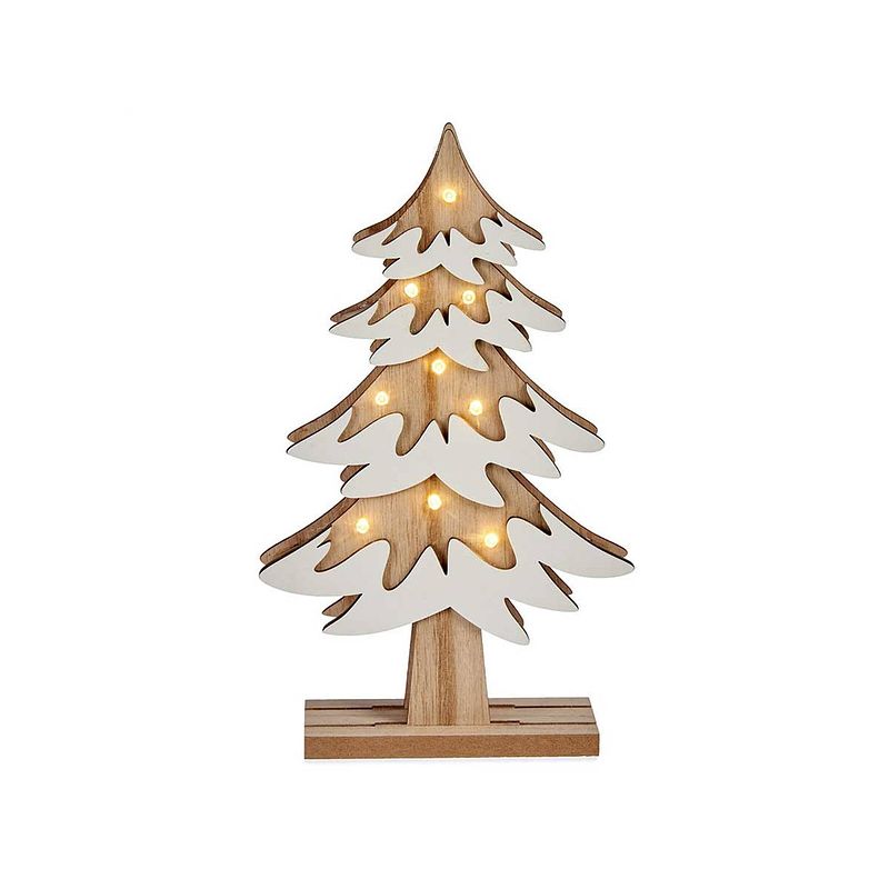 Foto van Houten kerstboompje decoratie van 25 cm met led verlichting - houten kerstbomen
