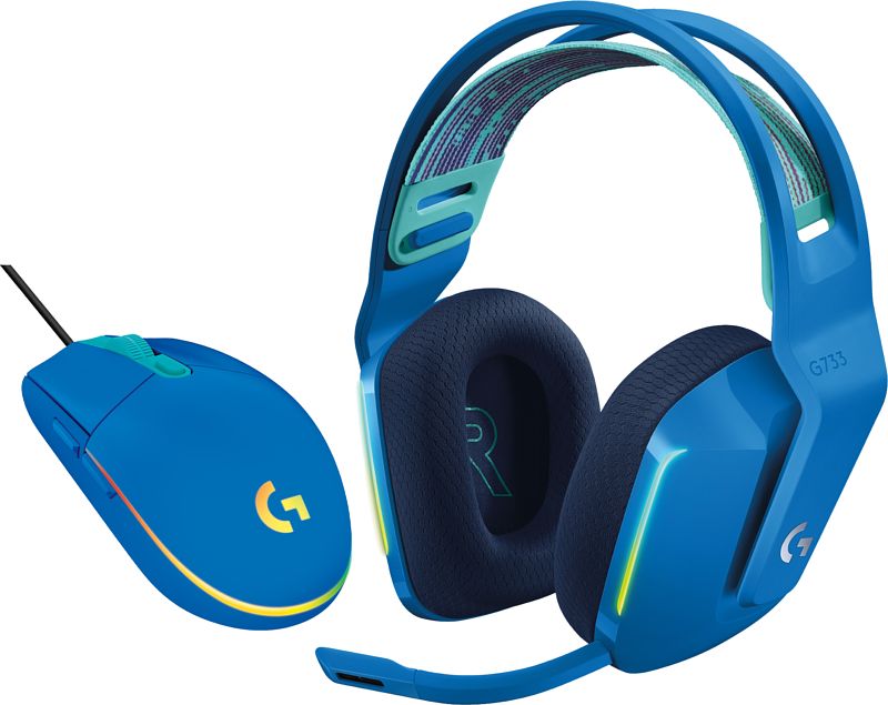 Foto van Logitech g733 lightspeed wireless gaming headset blauw + logitech g203 gaming mouse