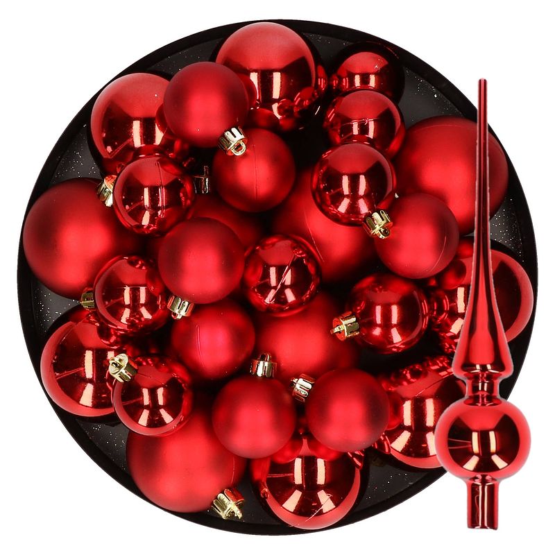 Foto van Kerstversiering kunststof kerstballen met piek rood 6-8-10 cm pakket van 45x stuks - kerstbal