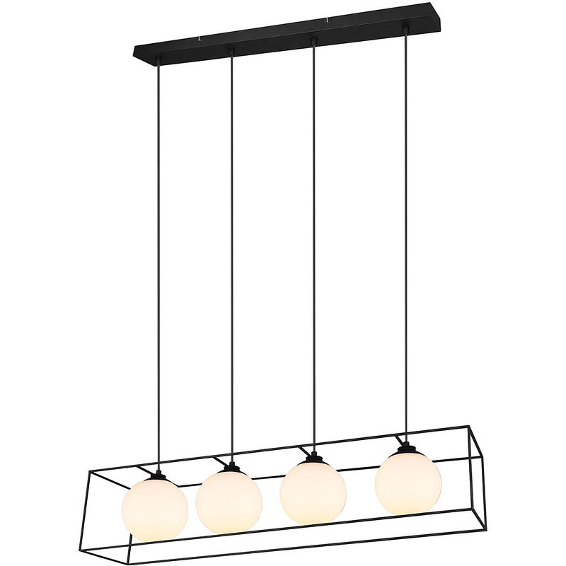 Foto van Led hanglamp - hangverlichting - trion gebia - e27 fitting - 4-lichts - vierkant - mat zwart - aluminium