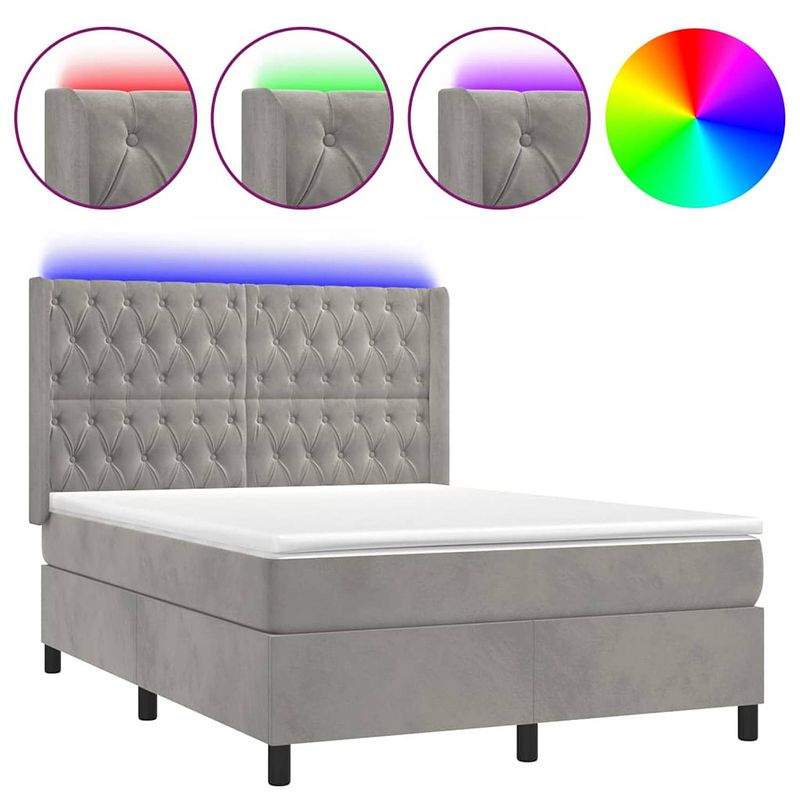 Foto van The living store boxspring bed - fluwelen stof - verstelbaar hoofdbord - led verlichting - pocketvering matras -