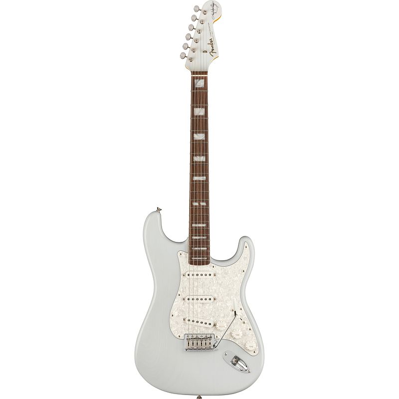 Foto van Fender kenny wayne shepherd stratocaster transparent sonic blue rw elektrische signature gitaar met koffer