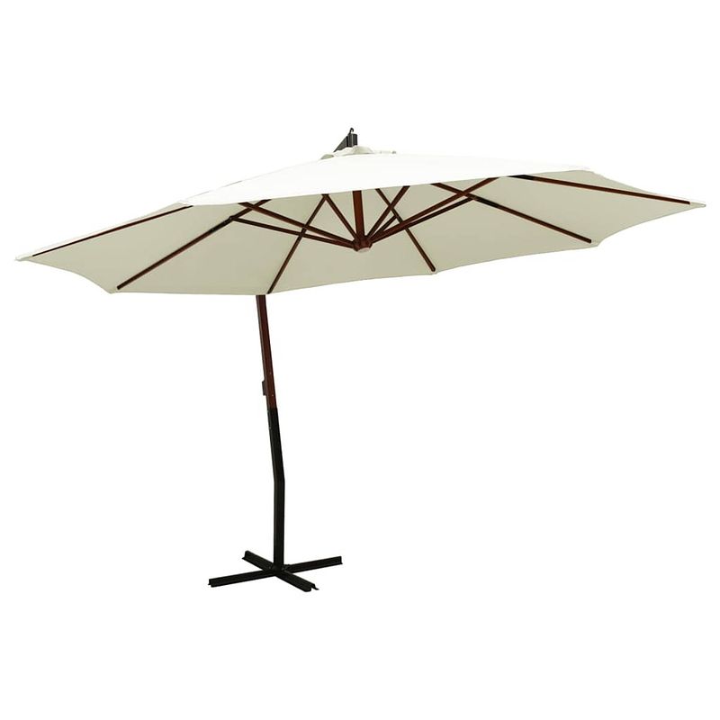 Foto van Vidaxl zweefparasol met houten paal 350 cm zandwit