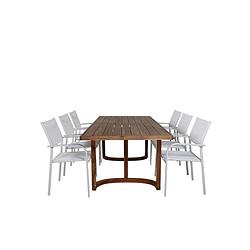 Foto van Erica tuinmeubelset tafel 100x214cm en 6 stoel santorini wit, naturel.