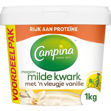 Foto van Campina magere milde kwark met 'sn vleugje vanille voordeelpak 1kg bij jumbo