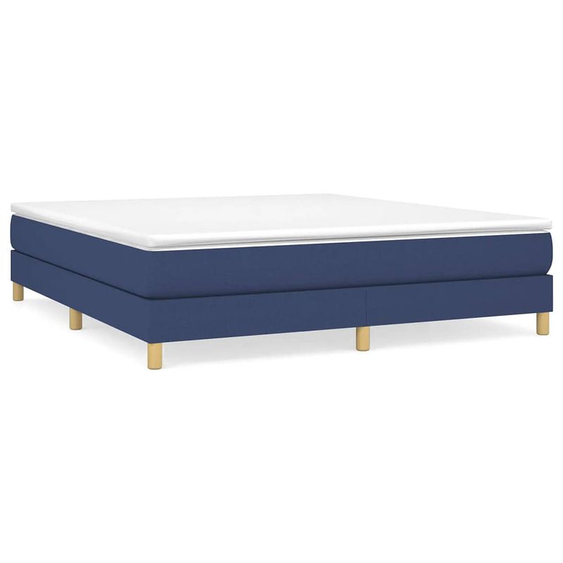 Foto van The living store boxspringframe blue 203x180x25 cm - durable fabric - sturdy legs - plywood slats - (bed frame only)