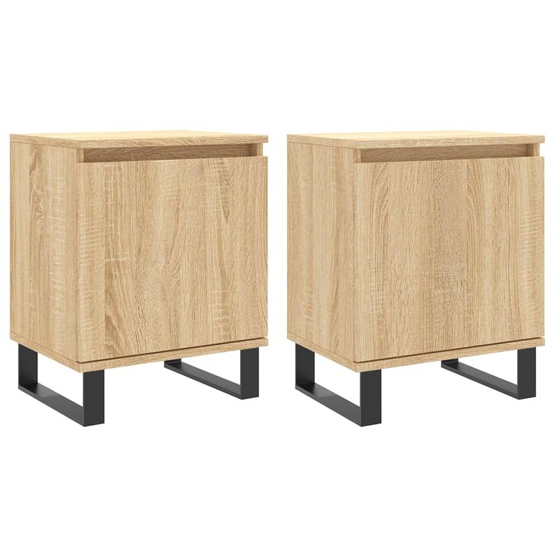 Foto van The living store nachtkastjes - sonoma eiken - 40 x 30 x 50 cm - bewerkt hout en ijzer - set van 2