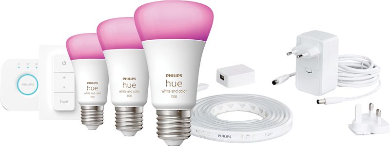 Foto van Philips hue white & color starter 5-pack e27 + dimmer en bridge