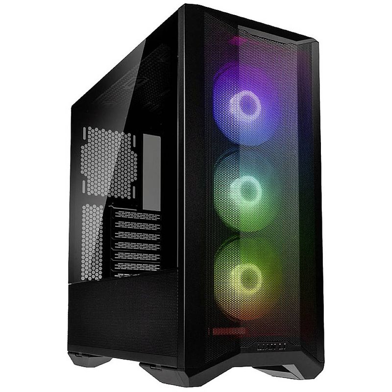 Foto van Lian li lancool ii mesh c rgb midi-tower pc-behuizing, gaming-behuizing zwart 3 voorgeïnstalleerde led-ventilators, stoffilter, zijvenster