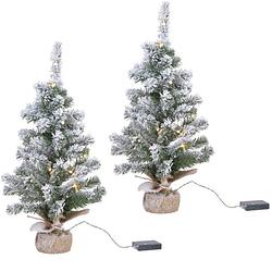 Foto van 2x stuks kunstbomen/kunst kerstbomen met sneeuw en licht 90 cm - kunstkerstboom