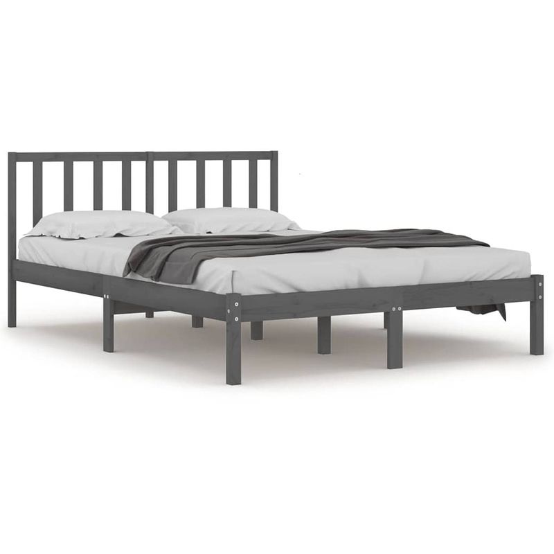 Foto van The living store bedframe massief grenenhout grijs 120x190 cm 4ft small double - bed