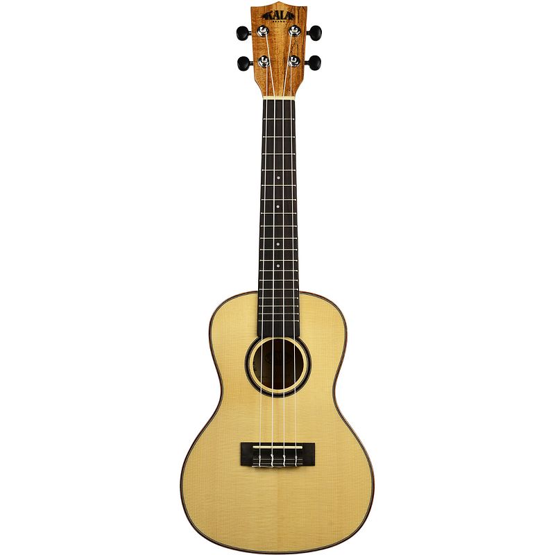 Foto van Kala ka-fmtg solid spruce top flame maple tenor ukelele met tas