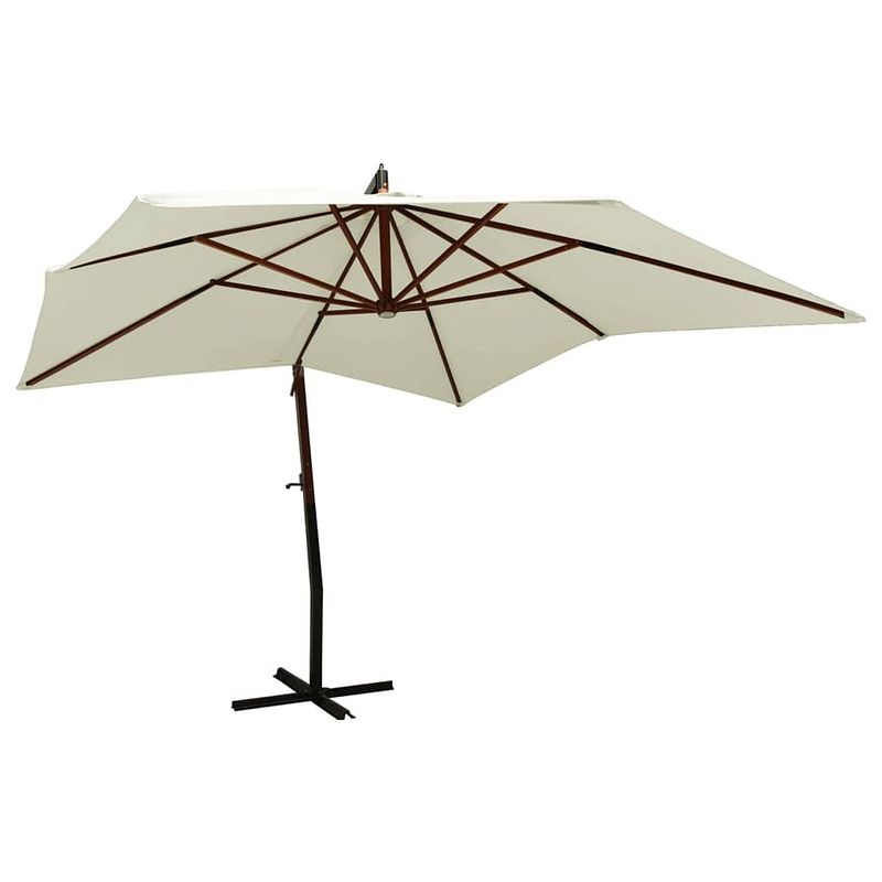 Foto van Vidaxl zweefparasol met houten paal 300 cm zandwit