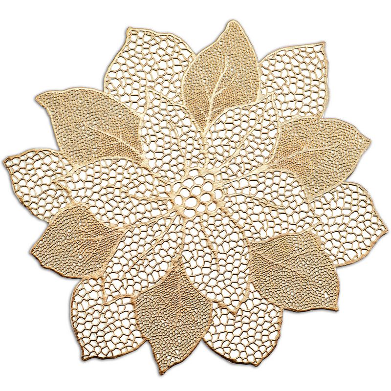 Foto van 1x placemats bloemen vorm - kunststof - 49 x 47 cm - goud - placemats