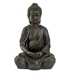 Foto van Boeddha beeldje zittend - binnen/buiten - kunststeen - antiek bruin - 30 x 20 cm - beeldjes