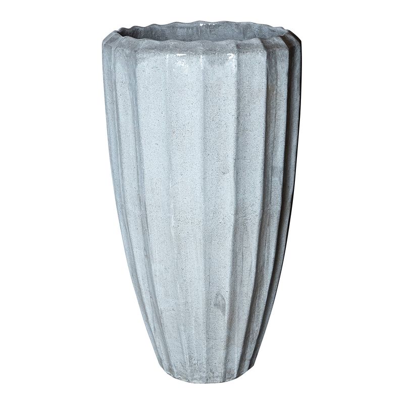 Foto van Ptmd olver white ceramic pot ribbed structure round l