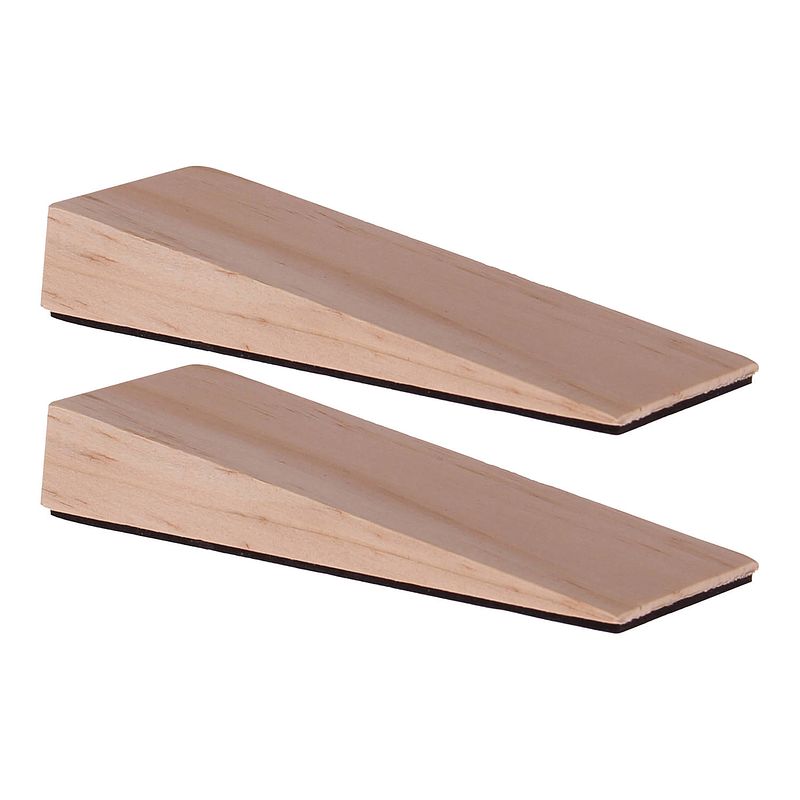 Foto van Deltafix deurwig - 2x - hout - anti-slip - 12 x 2 cm - deurstopper - deurstoppers