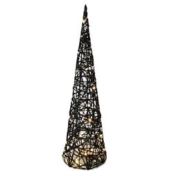 Foto van Gerimport verlicht kerstfiguur - kegel/piramide kerstboom - zwart - rotan - h80 cm - kerstverlichting figuur