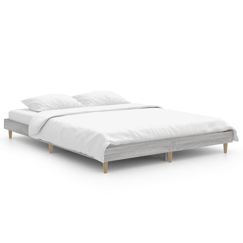 Foto van The living store bedframe - duurzaam - 193 x 143 x 20 cm - kleur- grijs sonoma eiken