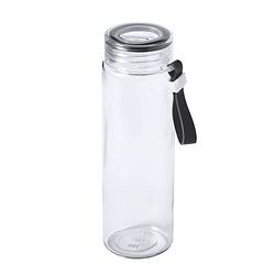 Foto van Glazen waterfles/drinkfles transparant met schroefdop zwart handvat 420 ml - drinkflessen